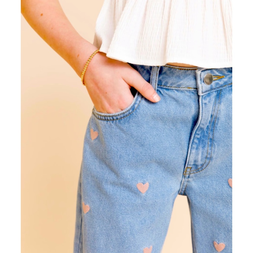 Embroidered Heart Jeans for Girls